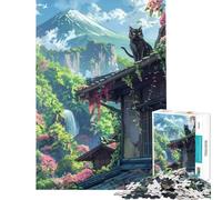 1000 Jigsaw Puzzle Cute Black Cat at Roof Challenging To Complete Difficult Hard Educational Games Suitable for People Aged 14 And Above (50x75cm)