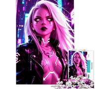 1000 Jigsaw Puzzle Cyberpunk Girl with Glowing Eyes Challenging To Complete Difficult Hard Educational Games Suitable for People Aged 14 And Above (38x52cm)