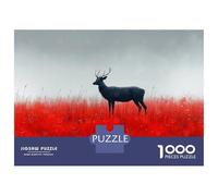 1000 Jigsaw Puzzle Deer in Red Field Jigsaw for Adults Brain Teaser Game Perfect Decoration Unique Birthday And Xmas Gifts 38x26cm/1000pcs