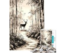 1000 Jigsaw Puzzle Deer in The Forest Art for Birthday, Chrismas Home Art Decor Educational Games Suitable for People Aged 14 And Above (38X52CM)
