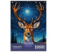 1000 Jigsaw Puzzle Deer Starry Night Jigsaw for Adults Brain Teaser Game Perfect Decoration Unique Birthday And Xmas Gifts 38x26cm/1000pcs