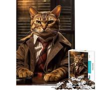 1000 Jigsaw Puzzle Detective Bengal Cat for Birthday, Chrismas Home Art Decor Educational Games Suitable for People Aged 14 And Above (50X75CM)