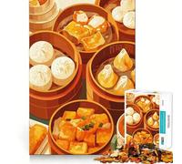1000 Jigsaw Puzzle Dim Sum Feast Illustration Flawless Cut Fun Problem Solve Fun Free Play Game Xmas Art Gift (38x52cm)