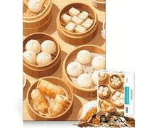 1000 Jigsaw Puzzle Dim Sum Feast Illustration Seamless Cut Game Smart Mind Activity Peaceful Play Fun Birthday Hobby Gift (50x75cm)