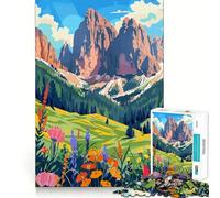 1000 Jigsaw Puzzle Dolomites Mountains Italy Minimalist Illustration Seamless Cut Game Smart Mind Activity Peaceful Play Fun Birthday Hobby Gift (38x26cm)