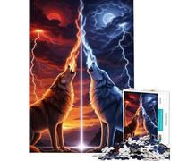 1000 Jigsaw Puzzle Elemental Wolves Howling at The Sky Challenging To Complete Difficult Hard Educational Games Suitable for People Aged 14 And Above (38x26cm)