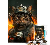 1000 Jigsaw Puzzle Firefighter Cat for Birthday, Chrismas Home Art Decor Educational Games Suitable for People Aged 14 And Above (50X75CM)