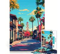 1000 Jigsaw Puzzle Florida Summer Street Minimalist Art Flawless Cut Fun Problem Solve Fun Free Play Game Xmas Art Gift (38x26cm)