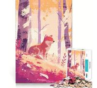 1000 Jigsaw Puzzle Fox in Autumn Forest Minimalist Art Illustration Flawless Cut Fun Problem Solve Fun Free Play Game Xmas Art Gift (50x75cm)