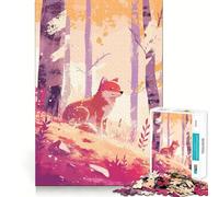 1000 Jigsaw Puzzle Fox in Autumn Forest Minimalist Art Illustration Flawless Cut Fun Problem Solve Fun Free Play Game Xmas Art Gift (38x26cm)