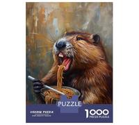 1000 Jigsaw Puzzle Funny Beaver Ramen Noodles Jigsaw for Adults Brain Teaser Game Perfect Decoration Unique Birthday And Xmas Gifts 38x26cm/1000pcs