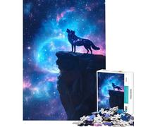 1000 Jigsaw Puzzle Galactic Wolf Howling Beneath A Blue Moon And StarFilled Sky for Birthday, Chrismas Home Art Decor Educational Games Suitable for People Aged 14 And Above (38X26cm)