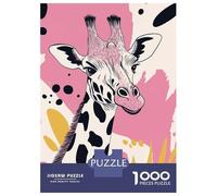 1000 Jigsaw Puzzle Giraffe Portrait with Abstract Pink Background Jigsaw for Adults Brain Teaser Game Perfect Decoration Unique Birthday And Xmas Gifts 38x26cm/1000pcs