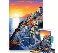 1000 Jigsaw Puzzle Glow of Santorini Greece Flawless Cut Fun Problem Solve Fun Free Play Game Xmas Art Gift (38x26cm)