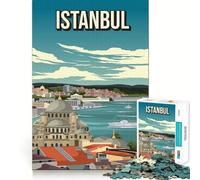 1000 Jigsaw Puzzle Istanbul Skyline Cityscape Travel Poster Flawless Cut Fun Problem Solve Fun Free Play Game Xmas Art Gift (50x75cm)