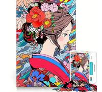 1000 Jigsaw Puzzle Japanese Kimono Flower Art Flawless Cut Fun Problem Solve Fun Free Play Game Xmas Art Gift (38x52cm)