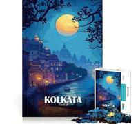 1000 Jigsaw Puzzle Kolkata India Nightscape Illustration Seamless Cut Game Smart Mind Activity Peaceful Play Fun Birthday Hobby Gift (38x26cm)