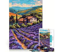1000 Jigsaw Puzzle Lavender Field Tuscan Villa Abstract Minimalist Illustration Flawless Cut Fun Problem Solve Fun Free Play Game Xmas Art Gift (38x52cm)