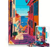 1000 Jigsaw Puzzle Mediterranean Sea View Minimalist Art Flawless Cut Fun Problem Solve Fun Free Play Game Xmas Art Gift (38x52cm)