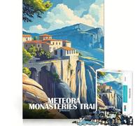1000 Jigsaw Puzzle Meteora Monasteries Trail Greece Illustration Seamless Cut Game Smart Mind Activity Peaceful Play Fun Birthday Hobby Gift (38x52cm)