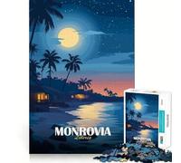 1000 Jigsaw Puzzle Monrovia, Liberia Beach at Night Seamless Cut Game Smart Mind Activity Peaceful Play Fun Birthday Hobby Gift (38x52cm)