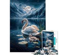 1000 Jigsaw Puzzle Moonlit Swan Serenity Fun Activities at Home Hand Speed Race Educational Game for And from 14 Years And over (38x26cm)
