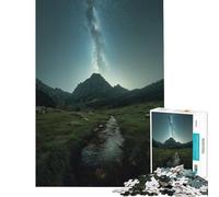 1000 Jigsaw Puzzle Mountain Stream Under Milky Way Fun Activities at Home Home Decoration Educational Games Suitable for People Aged 14 And Above (50x75cm)