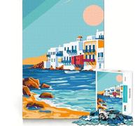 1000 Jigsaw Puzzle Mykonos Greece Village Art Flawless Cut Fun Problem Solve Fun Free Play Game Xmas Art Gift (50x75cm)