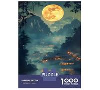 1000 Jigsaw Puzzle Mystical Asian Village Under Full Moon Jigsaw for Adults Brain Teaser Game Perfect Decoration Unique Birthday And Xmas Gifts 70x50cm/1000pcs
