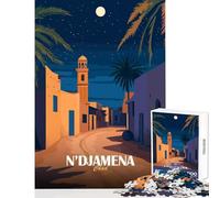 1000 Jigsaw Puzzle N'Djamena Chad Nightscape Illustration Jigsaws for Adults Puzzle Stress Reliever Educational Challenge Challenging Game Gifts (50x75cm)