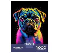 1000 Jigsaw Puzzle Neon Pug Portrait Dog Jigsaw for Adults Brain Teaser Game Perfect Decoration Unique Birthday And Xmas Gifts 38x26cm/1000pcs