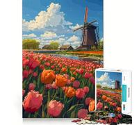 1000 Jigsaw Puzzle Netherland Tulip Pixel Art Flawless Cut Fun Problem Solve Fun Free Play Game Xmas Art Gift (38x26cm)