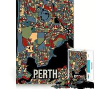 1000 Jigsaw Puzzle Perth Australia Vintage Retro City Map Art Flawless Cut Fun Problem Solve Fun Free Play Game Xmas Art Gift (50x75cm)
