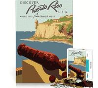 1000 Jigsaw Puzzle Puerto Rico Travel Poster Seamless Cut Game Smart Mind Activity Peaceful Play Fun Birthday Hobby Gift (38x52cm)