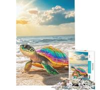 1000 Jigsaw Puzzle Rainbow Sea Turtle on Beach Fun Games Addictive Toys to Cultivate Patience Secret Santa Gifts Learning Educational (Size 38x52cm)