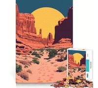 1000 Jigsaw Puzzle Rising Sun over Desert Canyon Minimalist Nature Art Illustration Flawless Cut Fun Problem Solve Fun Free Play Game Xmas Art Gift (50x75cm)