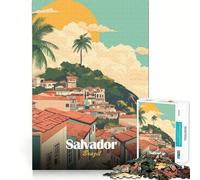 1000 Jigsaw Puzzle Salvador, Brazil Cityscape Illustration Seamless Cut Game Smart Mind Activity Peaceful Play Fun Birthday Hobby Gift (38x26cm)