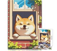 1000 Jigsaw Puzzle Smiling Shiba Inu in Window Peaceful And Satisfying Pastime Perfect Interlock Precision Cut Toy Size 38x52cm