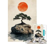1000 Jigsaw Puzzle Traditional Bonsai Tree And Red Sun Challenging To Complete Difficult Hard Educational Games Suitable for People Aged 14 And Above (38x52cm)