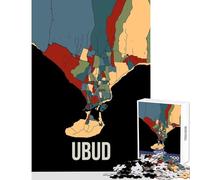 1000 Jigsaw Puzzle Ubud Earthtone Indonesia Bali City Map Art Jigsaws for Adults Puzzle Stress Reliever Educational Challenge Challenging Game Gifts (50x75cm)