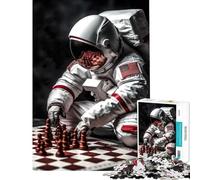 1000 Jigsaw Puzzle US Astronaut Playing Chess Fun Games Addictive Toys to Cultivate Patience Secret Santa Gifts Learning Educational (Size 38x52cm)
