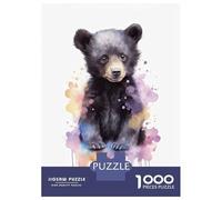 1000 Jigsaw Puzzle Watercolor Baby Black Bear Jigsaw for Adults Brain Teaser Game Perfect Decoration Unique Birthday And Xmas Gifts 38x26cm/1000pcs