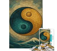 1000 Jigsaw Puzzle Yin Yang Mosaic Over Ocean Waves Fun Games Addictive Toys to Cultivate Patience Secret Santa Gifts Learning Educational (Size 38x26cm)