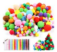 1000 Kids Craft Pom Poms, DIY Creative Pom Poms, Multicolored Pompoms, Soft Flutty Mini Pom Poms, Assorted Fuzzy Pompoms with 21 Colors Sewing Thread, Mixed Size Pom Poms for Textile Bags Decorative