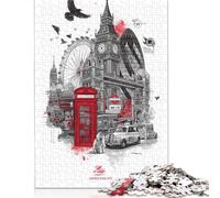 1000 London Iconography Creative Square Jigsaw Puzzles for Adults, Wooden Puzzles Unique Challenge Games 1000pcs (75x50cm)