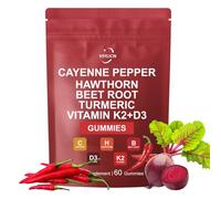 1000 MG Cayenne Pepper Gummies | 60 Gummies | 100% Natural | Cayenne Pepper Supplement | Vegan Non-GMO Zero Additives | Hawthorn Beet Root Turmeric Vitamin K2 D3-1 Month Supply