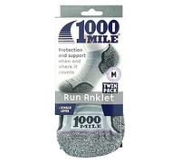 1000 Mile Run Anklet Single Layer Socks White Grey - Large Twin Pack