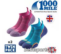 1000 Mile Ladies Womens Run Gym Training Running Ankle Socks, 2 Pair Per Pack