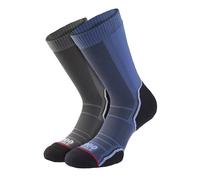 1000 Mile Socks - 2 Pack Mens Trek Single Layer Breathable Walking Merino Wool - Navy / Charcoal - Grey Nylon - Size UK 12-14