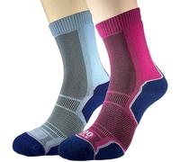 1000 Mile Trek Single Layer Socks 2 Pack Womens Cornflower/Raspberry Navy